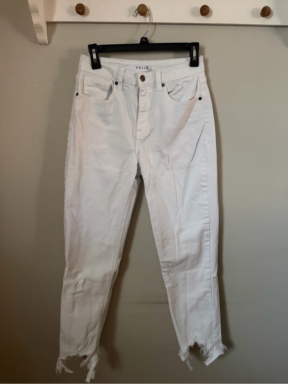 Cello Womens White Stretch Denim Jeans Size 5 Frayed Hem